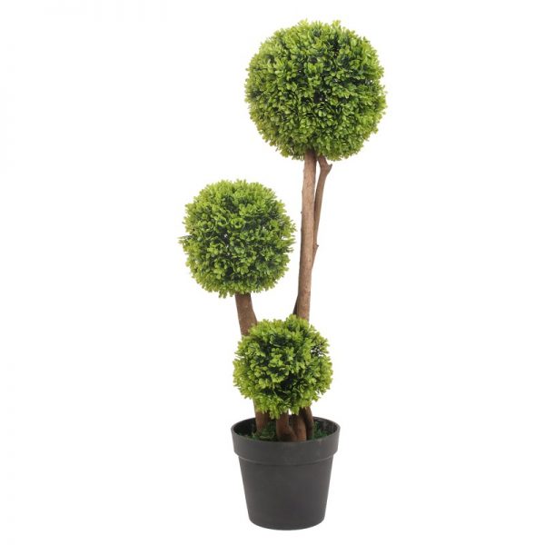 Buxus mereu verde cu 3 sfere si trunchi de lemn